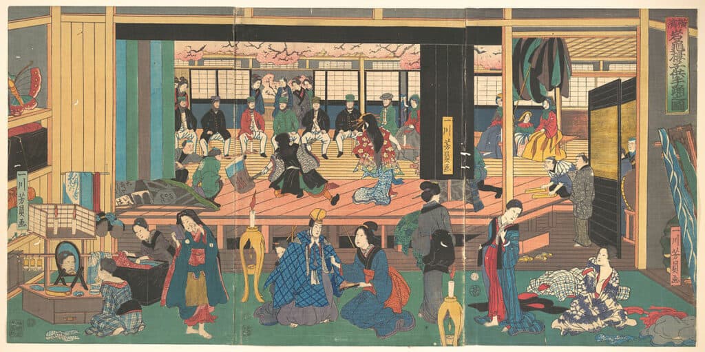 Foreigners Enjoying Children's Kabuki at the Gankirō Tea House